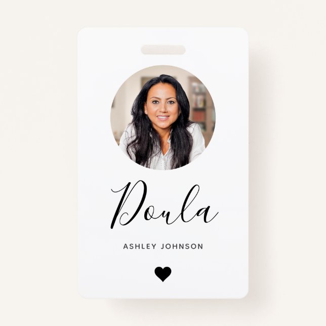 Badge Doula Midwoman Modern Ajouter Votre Photo & Coeur (Devant)