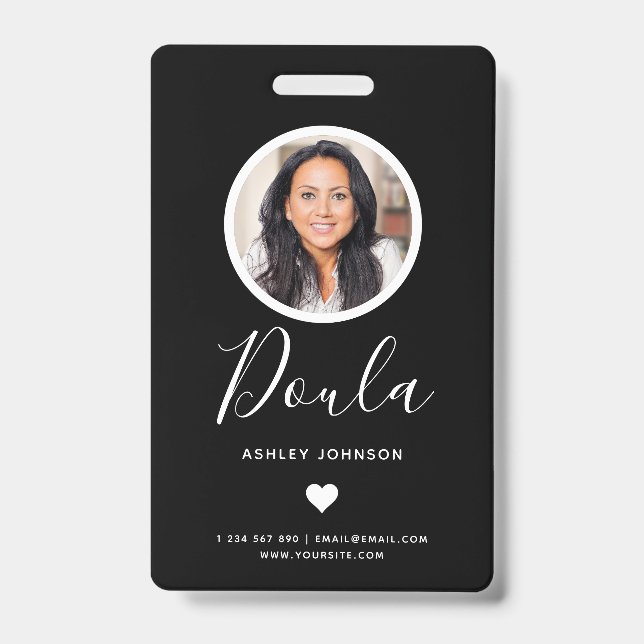 Badge Doula Midwoman moderne Ajouter votre photo Noir (Face)