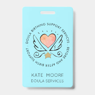 Badge Doula Ou Coeur De Mini-Femme Avec Nom D'Ailes
