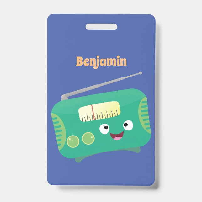 Badge Doux dessin animé rétro de radio drôle et heureux (Avant)