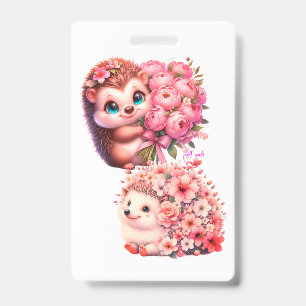 Badge Doux duo de hérissons floraux romantiques Illustra