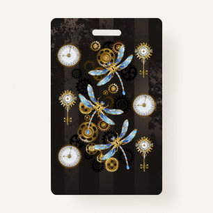 Badge Dragonflies de Steampunk sur arrière - plan rayé b