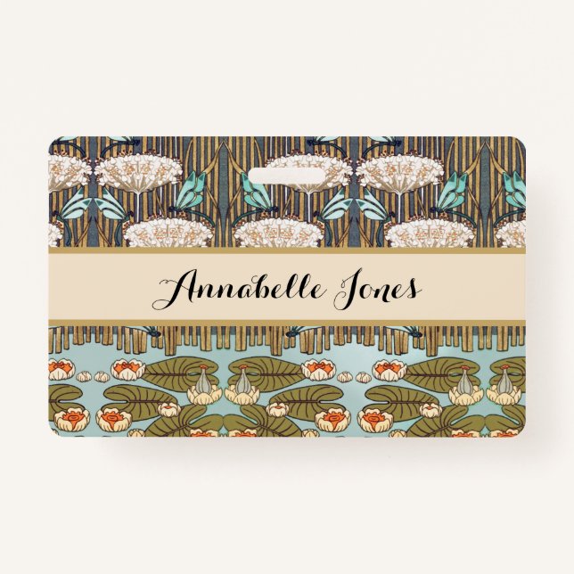 Badge Dragonflies Water Lilies Marais Art Nouveau (Devant)