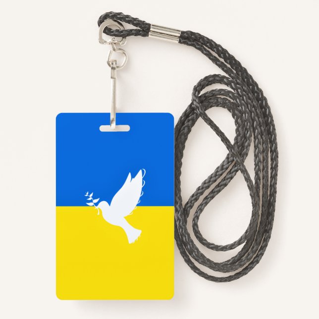 Badge Drapeau de l'Ukraine - La colombe de la paix - Lib (Devant avec lanière)