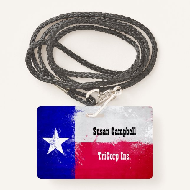 Badge Drapeau d'état du Texas en état de détresse (Devant avec lanière)