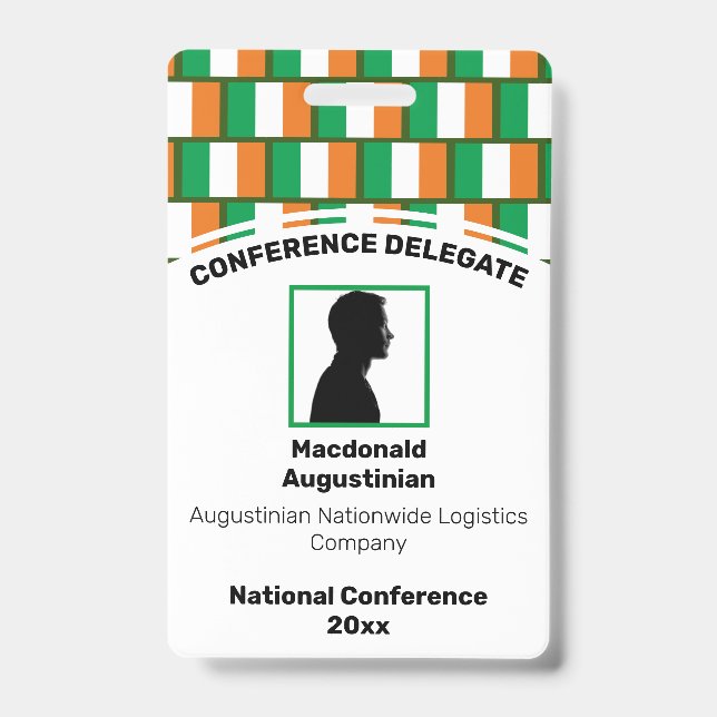 Badge Drapeau d'IRLANDE Logo personnalisé Photo ID Nom (Avant)