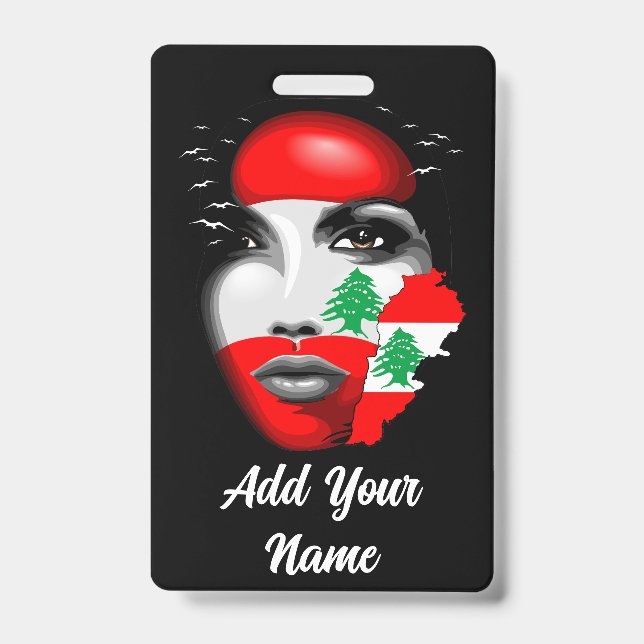 Badge Drapeau du Liban et carte sur le visage d'une fill (Avant)