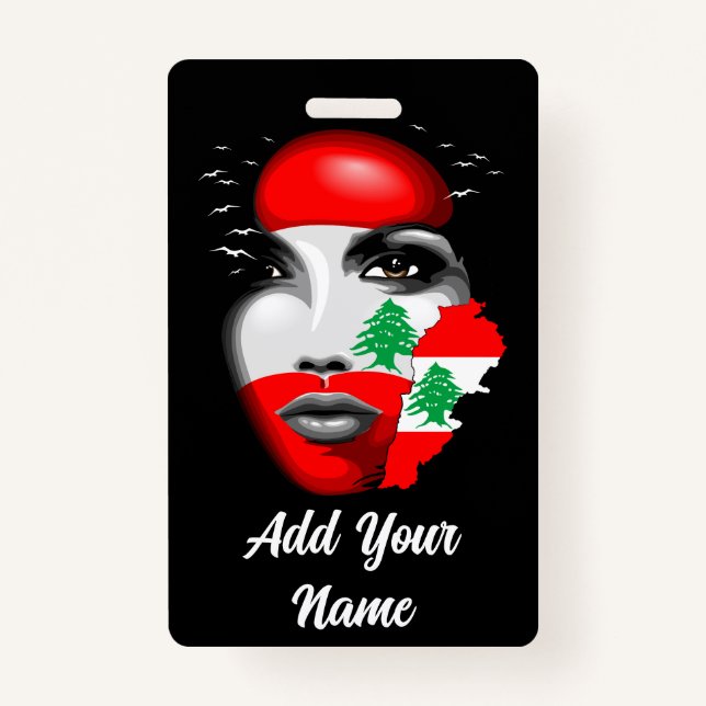 Badge Drapeau et carte du Liban sur le visage de la fill (Devant)