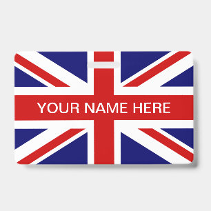 Badge Drapeau Union Jack britannique nom personnalisé