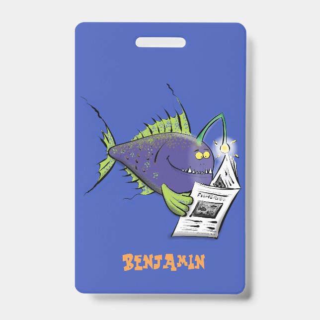 Badge Drôle caricature de poisson de pêcheur (Avant)