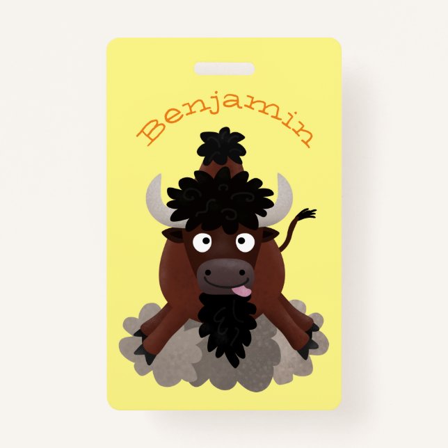 Badge Drôle dessin animé de bison de buffle (Devant)