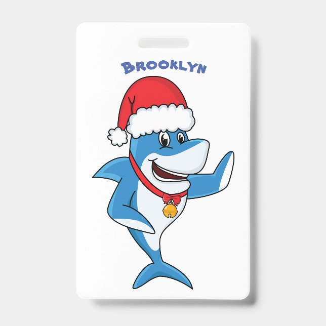 Badge Drôle dessin animé de requin de Noël (Avant)