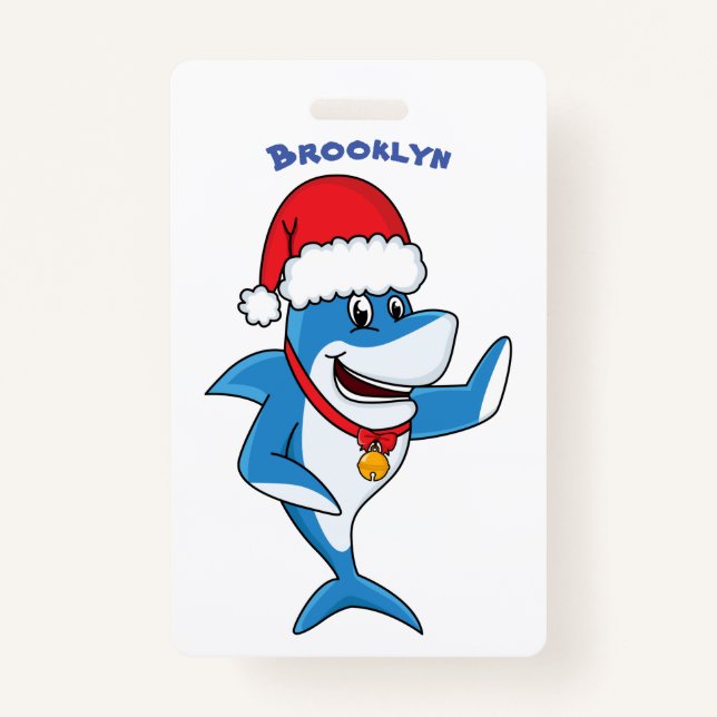 Badge Drôle dessin animé de requin de Noël (Devant)