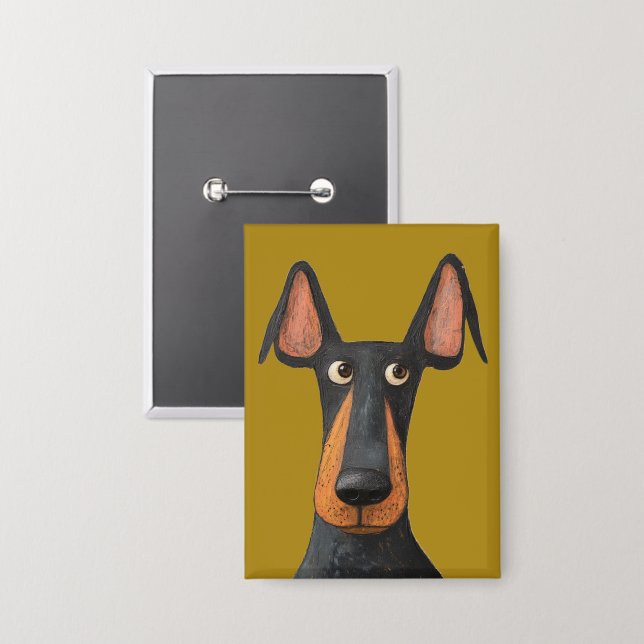 Badge Drôle Doberman Chien noir Tan Mustard Jaune (Recto/Verso)