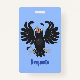 Badge Drôle fou corbeau dessin animé de corbeau de corne