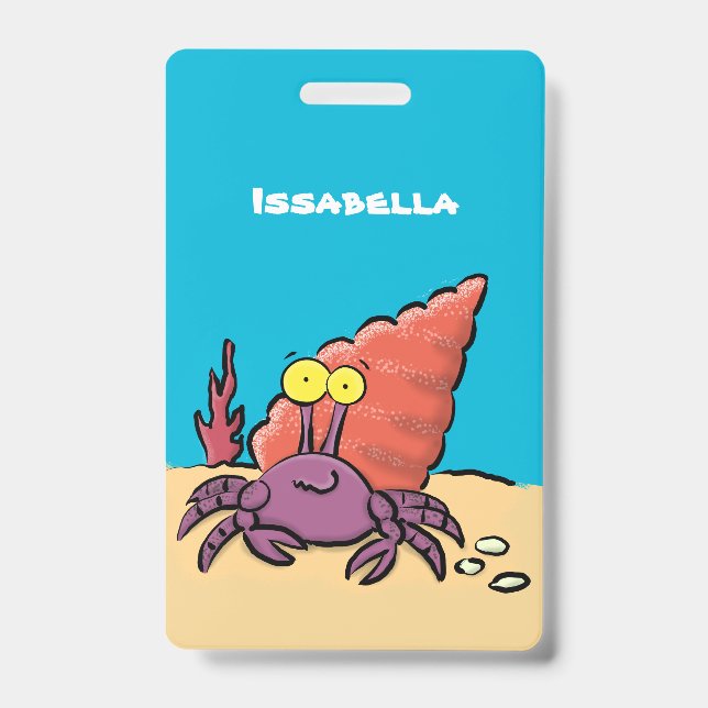 Badge Drôle mignon caricature pourpre crabe ermite (Avant)
