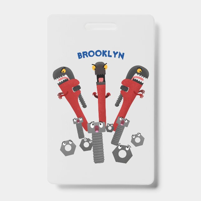 Badge Drôle outil monstre de clé humour dessin animé (Avant)