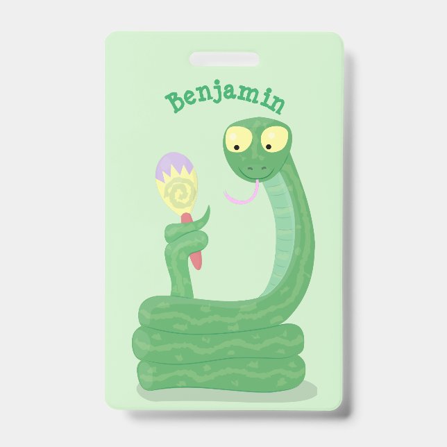 Badge Drôle serpent vert avec caricature maraca (Avant)