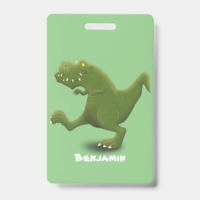 Badge Drôle T rex dinosaure dessin animé humour (Front)