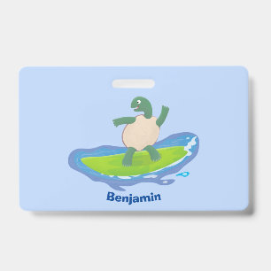 Badge Drôle tortue vague de surf dessin animé