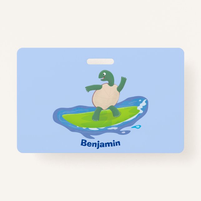 Badge Drôle tortue vague de surf dessin animé (Devant)