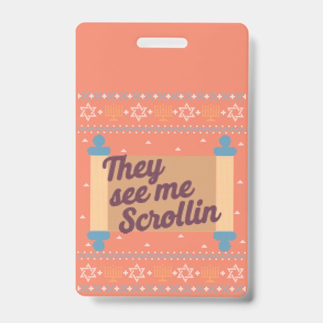 Badge Drôle Ugly Hanoukka Voir Me Scrollin Tee (Avant)