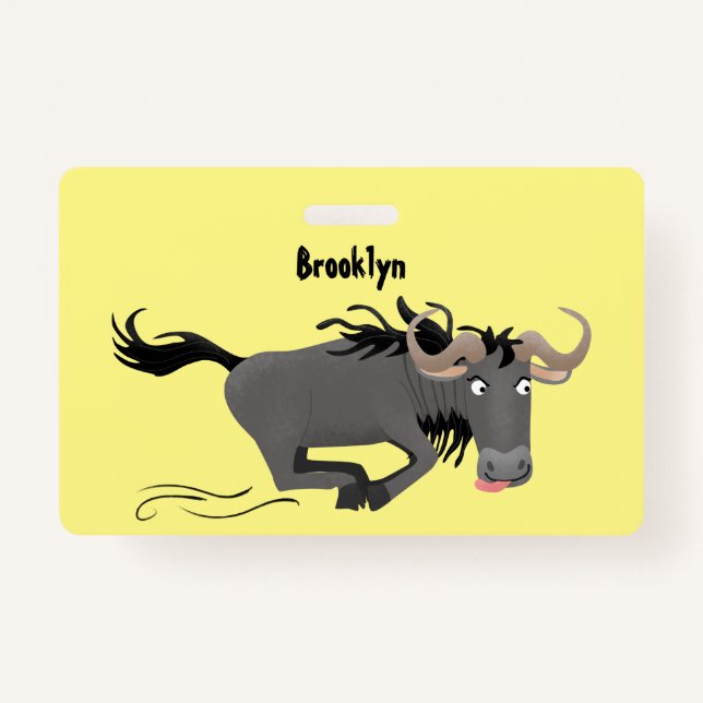 Badge Drôle wildebeest tourner dessin animé illustration (Devant)