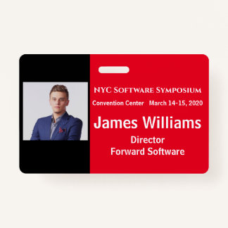 Badge du symposium horizontal rouge, blanc, noir