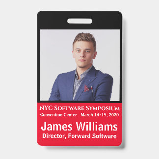 Badge du Symposium vertical rouge, blanc, noir