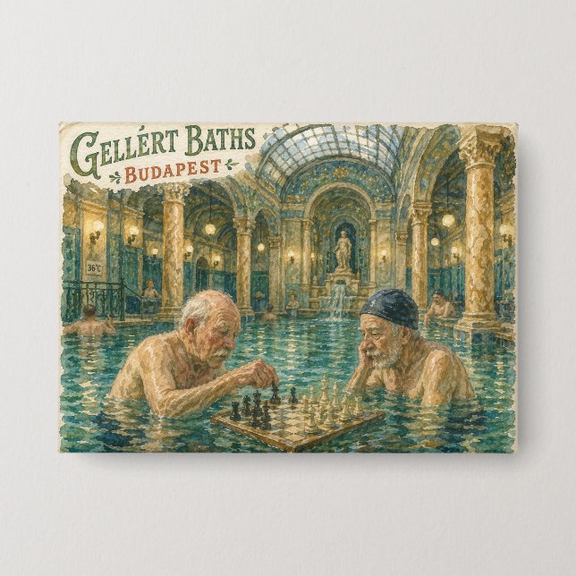 Badge Échecs dans les bains Gellert Budapest Hongrie (Recto)