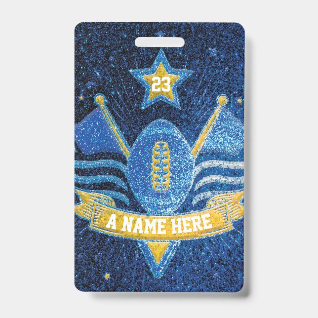 Badge École de Parties scintillant Blue & Gold Football  (Face)