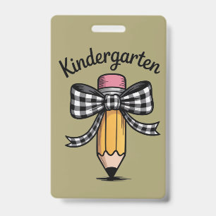 Badge École maternelle crayon coquette professeur arc