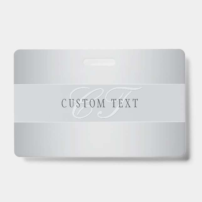 Badge Écriture élégante de monogramme modifiable | Gris (Avant)