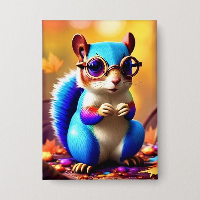 Badge Écureuil bleu mignon avec lunettes-56786 (Recto)