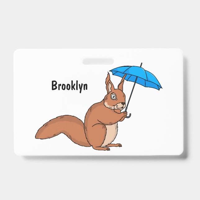 Badge Écureuil roux mignon avec dessin animé de paraplui (Avant)