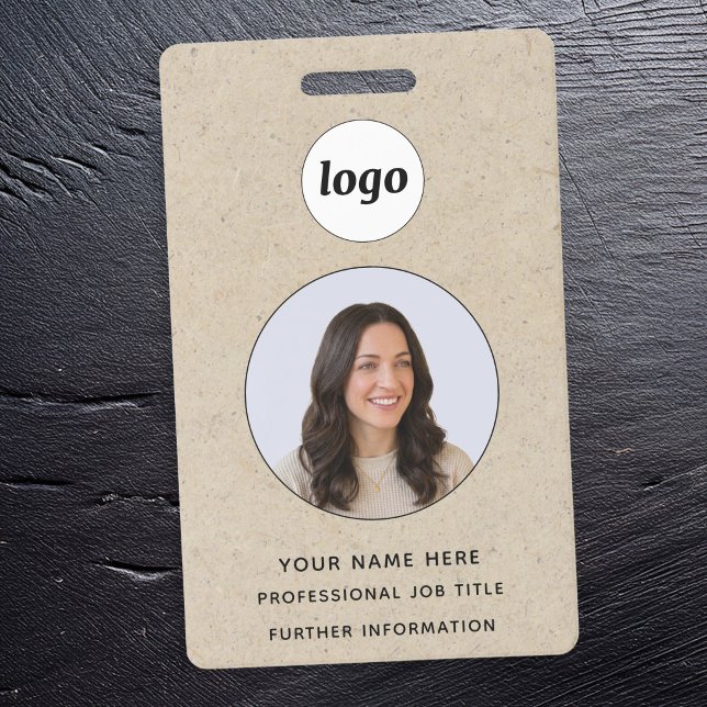 Badge Effet papier marron pour photo d'identité professi (Simple logo photo ID business name badge with brown paper card effect)