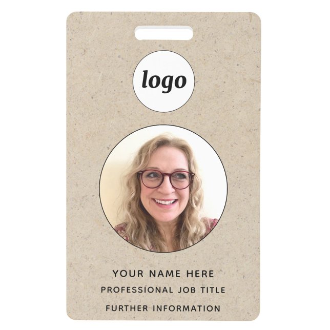 Badge Effet papier marron pour photo d'identité professi (Simple logo with custom text business branding promotional photo ID badge name tag)