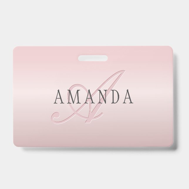 Badge Elégant Blush Faux Rose Gold | Nom et monogramme (Avant)