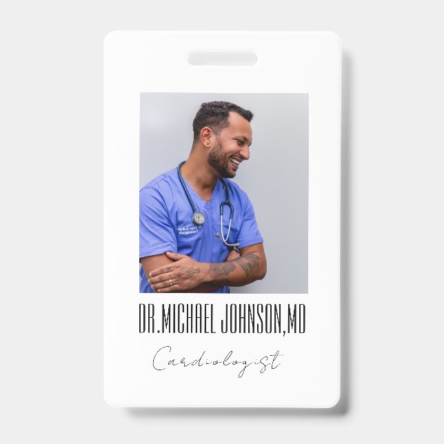 Badge Elégant Cardiologue noir et blanc (Avant)