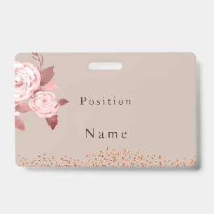 Badge Élégant Chic Rose Mariage Nom