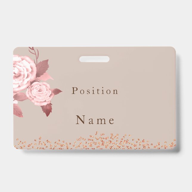 Badge Élégant Chic Rose Mariage Nom (Avant)