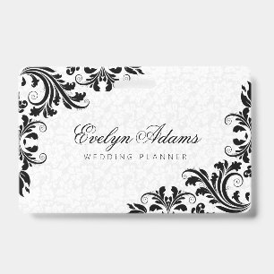 Badge Elégant Damas blanc et dentelle noire