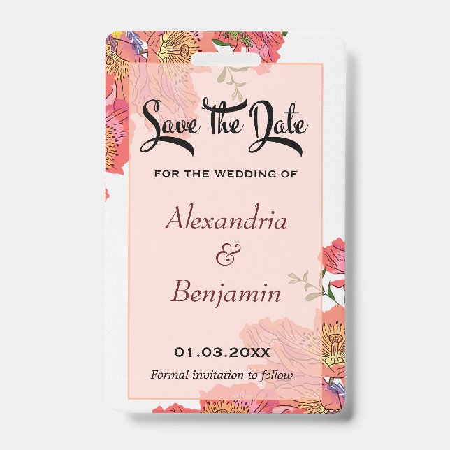 Badge Élégant Enregistrer La Date Fleur De Corail Aquare (Front)