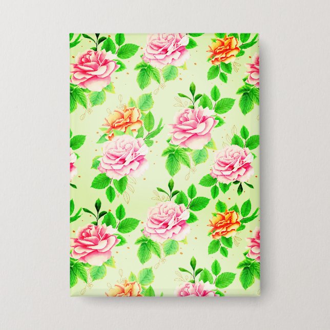 Badge Elegant Floral Roses Green Leaves Pattern-23675 (Recto)