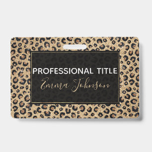 Badge Elegant Gold Glitter Black Leopard