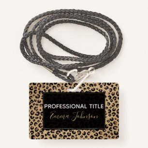 Badge Elegant Gold Glitter Black Leopard