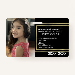 Badge Elégant Homeschooling School ID Black Gold