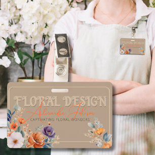 Badge Élégant Kraft Rustique Bohème Design Floral Emboss