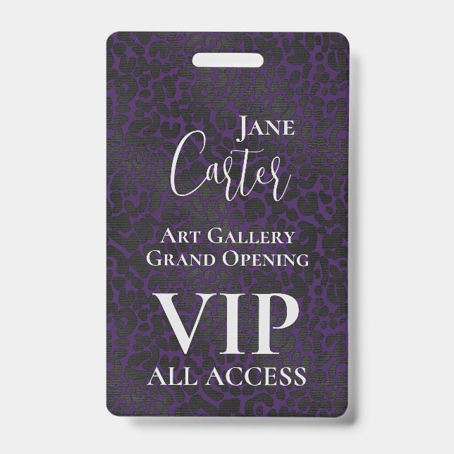 Badge Élégant Léopard noir violet VIP All Access Pass (Avant)