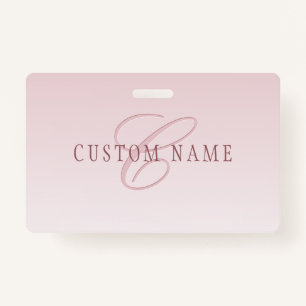 Badge Élégant lettrage et monogramme   Rose Ombre